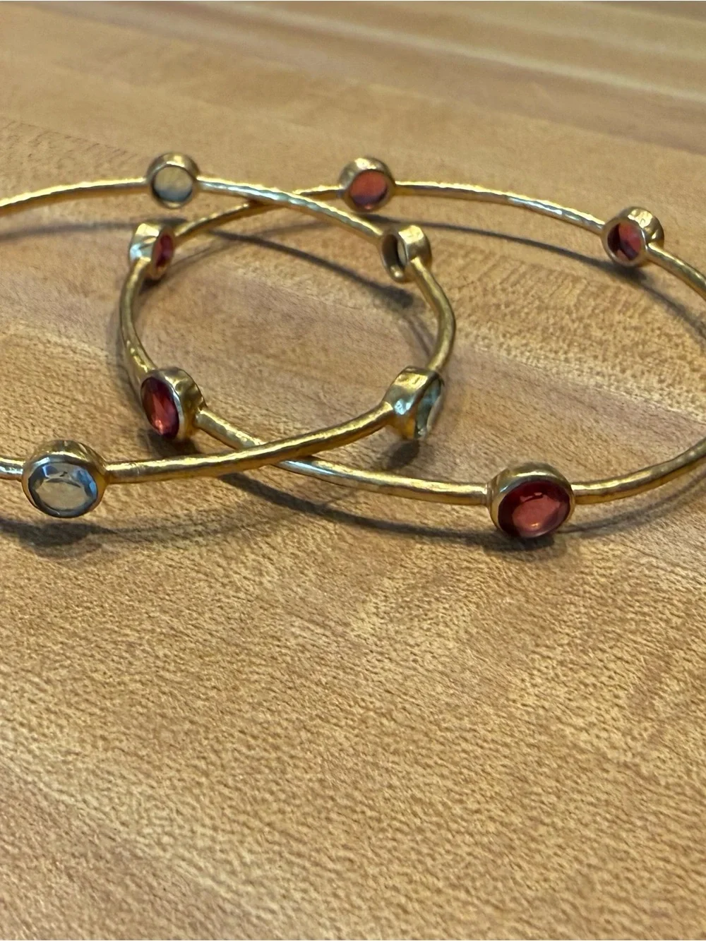 Julie Vos Gold-Tone Bangle Bracelets with Red and Clear Stones
